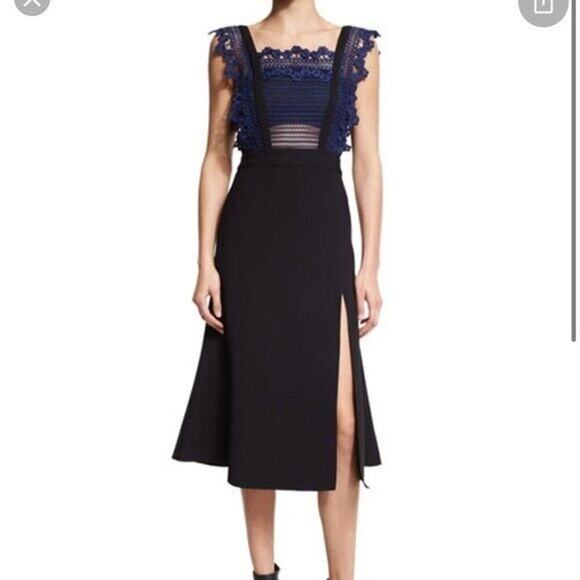 Self-Portrait Angelique Frilled Split Front Sculptured Midi Dress Women's Size 0 - Picture 1 of 10